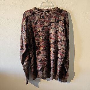 VTG TSR USA Sweater Men's Medium Geometric 90s Grandpa Cosby Coogi Style